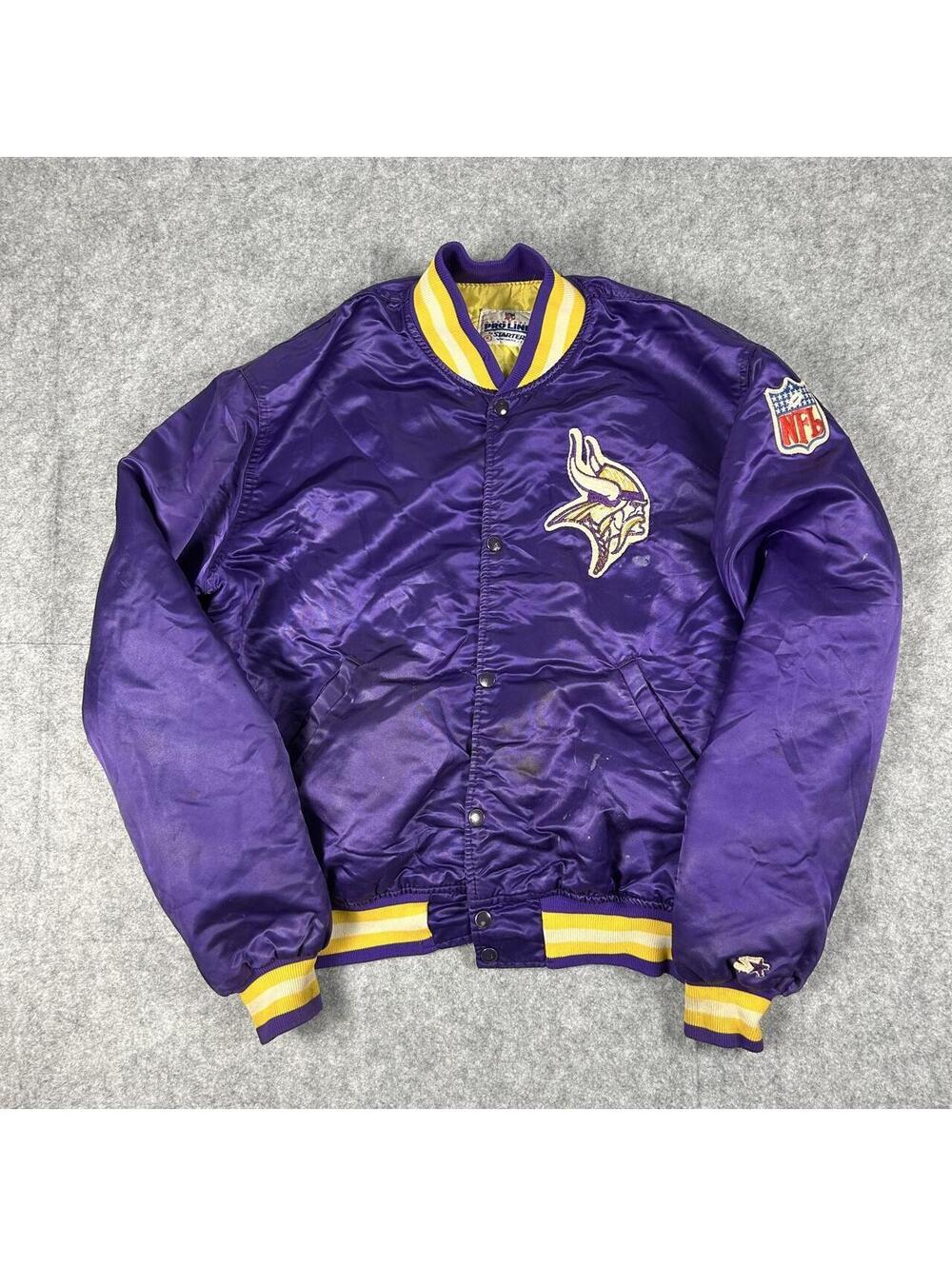 Minnesota Vikings Vintage 80's Pro Line Starter Satin Button Bomber Jacket XL